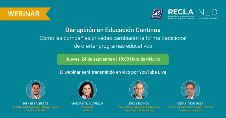 Lee más sobre el artículo Webinar gratuito sobre Disrupción en la Educación Continua